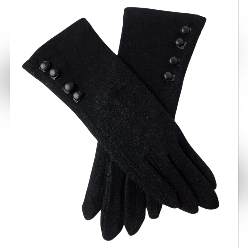 Lauren Ralph Lauren Wool & Cashmere Gloves Black with Button Detail Size Small
